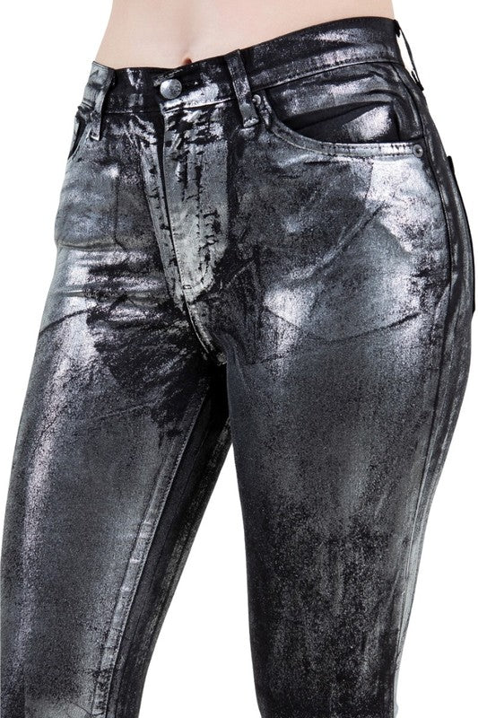 High Rise Metallic Black Bell Bottom Jean -29” Inseam