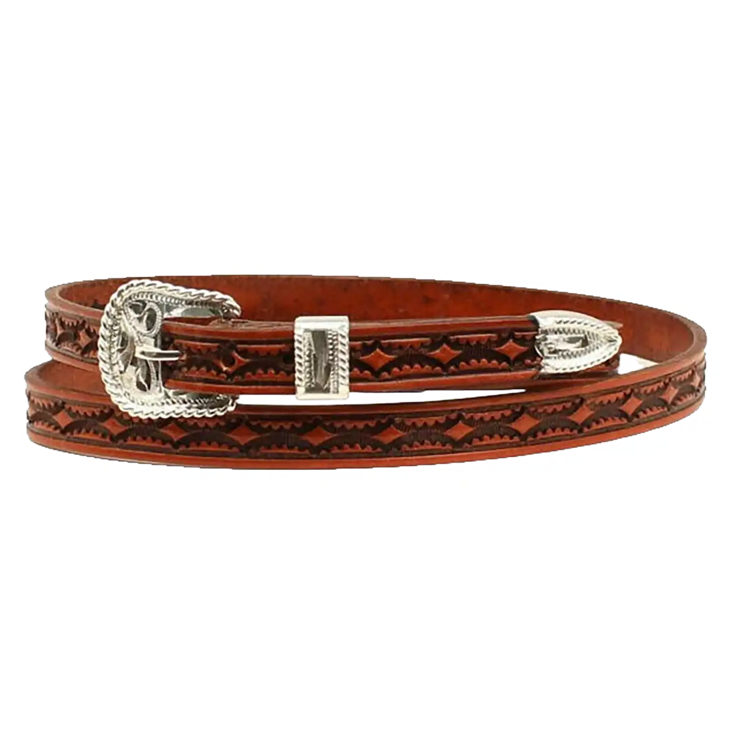 M and F Western Products Inc. Twister Diamond Tooled Buckle Set - Leather Hat Band