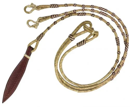 Braided Natural Rawhide Romal Reins with Leather Popper