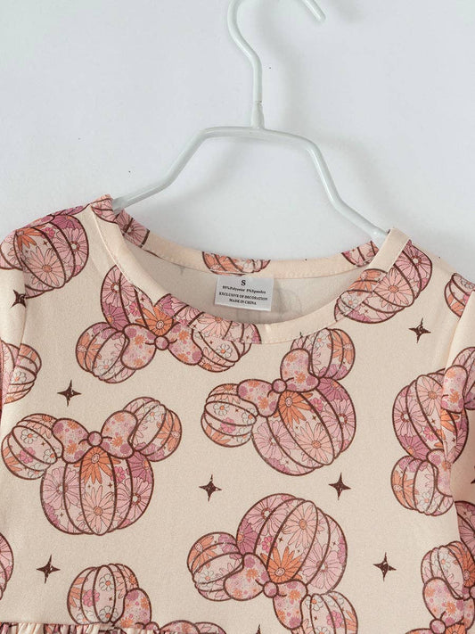 Floral Pumpkin Print Girl Dress