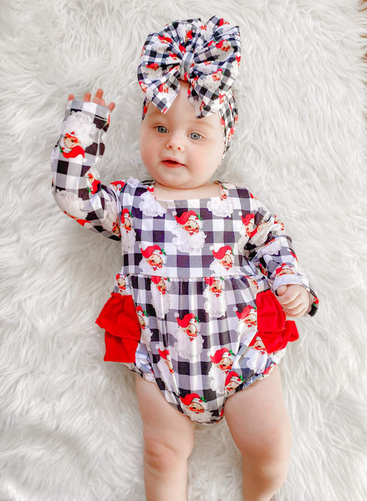 Checkered Santa ruffle romper