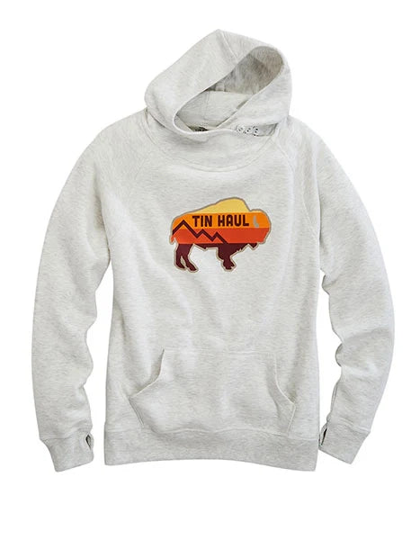Tin Haul Retro Bison (White) - Women's Hoodie Sweatshirt