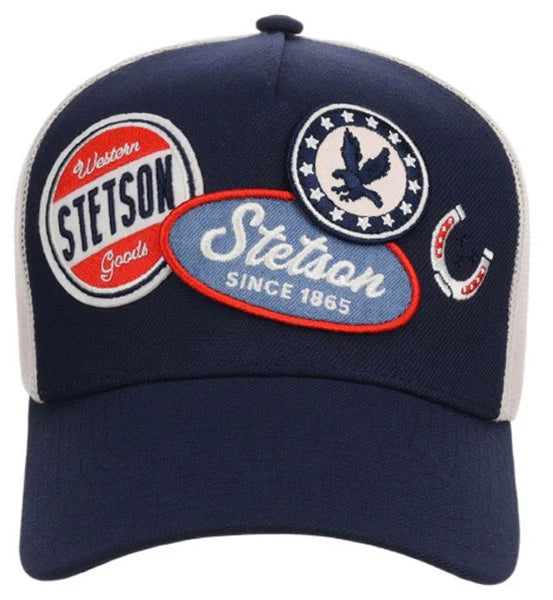 Stetson Embroidered Patches (Navy/White) - Trucker Cap