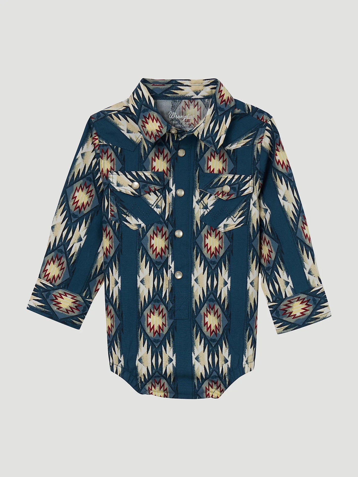 Baby Boy Long Sleeve Checotah Bodysuit -Deep Turquoise