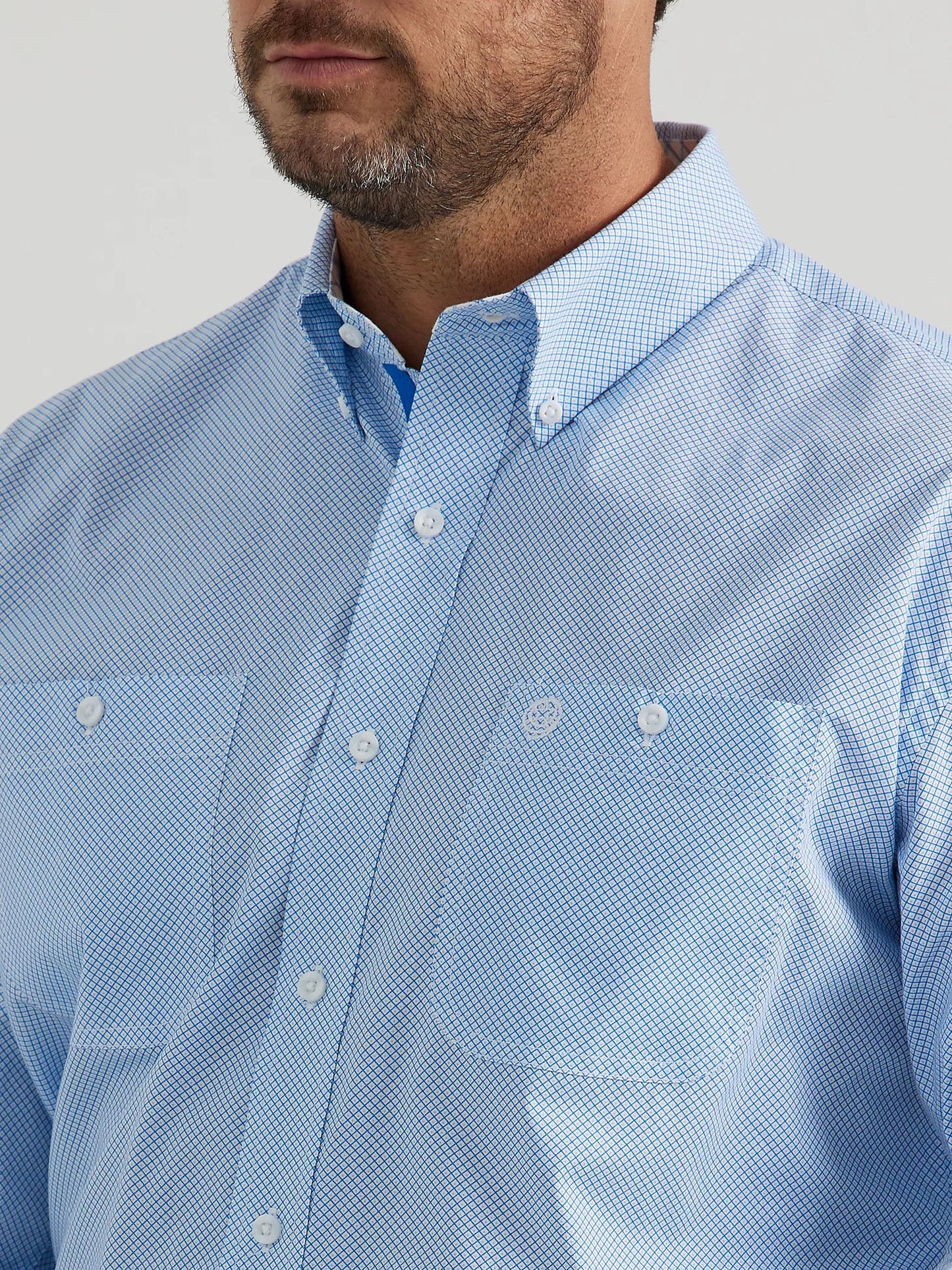 George Strait™ Long Sleeve Button Down-Marine Squares