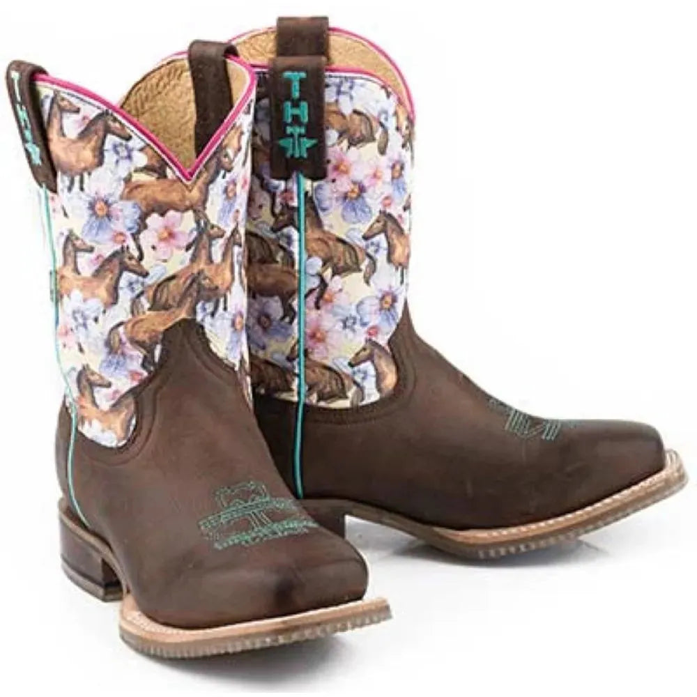 Tin Haul Daisy / My Bestfriend Sole (White) - Little Kids/Big Kids Leather Cowgirl Boots