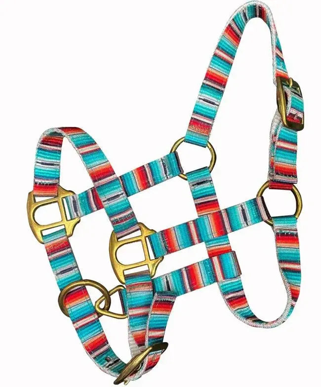 Foal/Mini Premium nylon Teal Serape Print halter with brass hardware