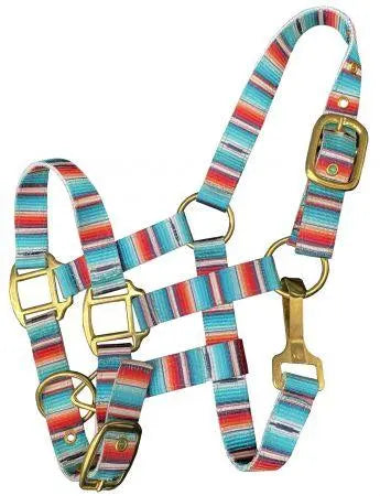 Premium nylon Teal serape print halter with brass hardware.-PONY