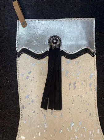 Silver Acid Wash Cowhide Leather Christmas Stocking