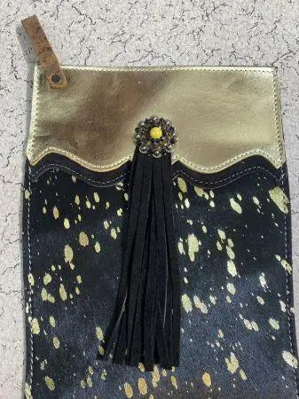 Gold Acid Wash Cowhide Leather Christmas Stocking