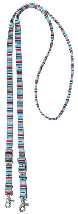 3/4" x 8ft Teal Serape Southwest Print nylon contest rein with scissor snap end