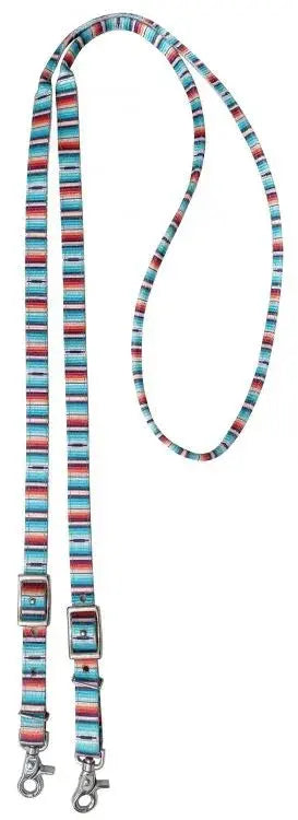 3/4" x 8ft Teal Serape Southwest Print nylon contest rein with scissor snap end