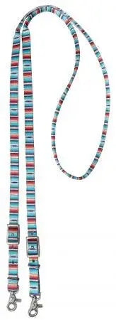 3/4" x 8ft Teal Serape Southwest Print nylon contest rein with scissor snap end