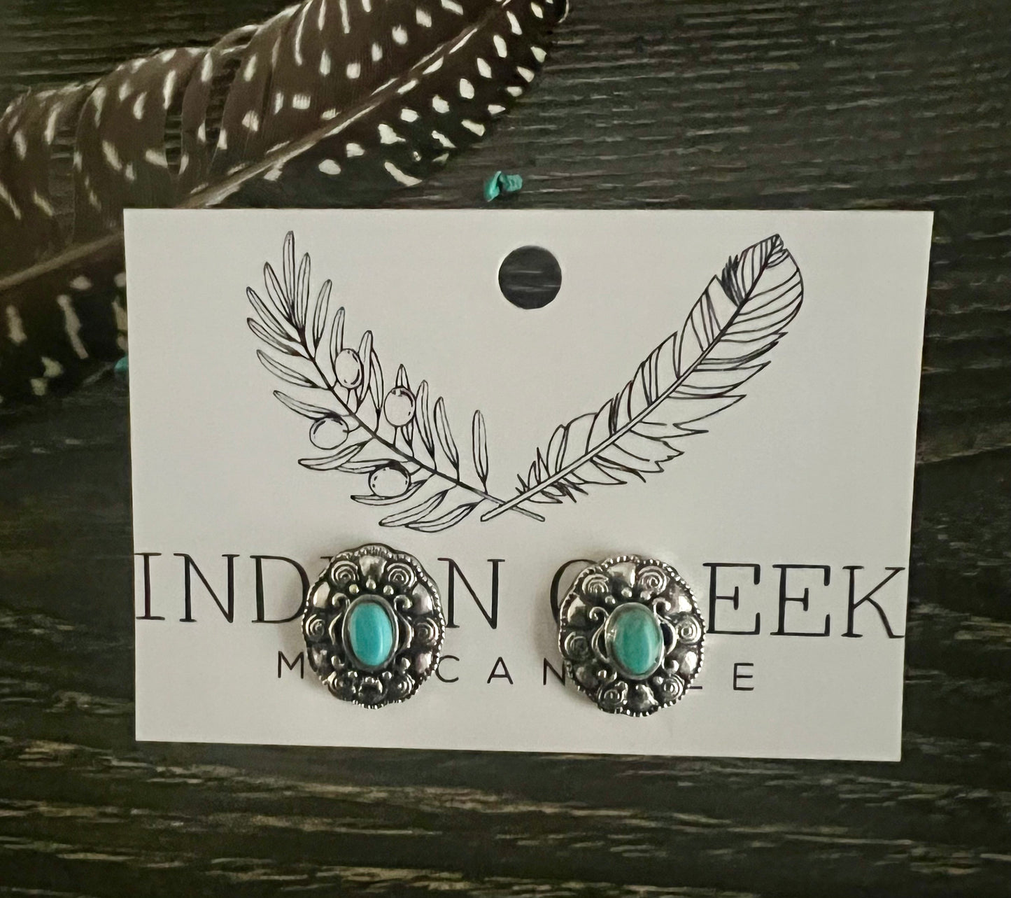 Western Oval Turquoise Earrings-0122