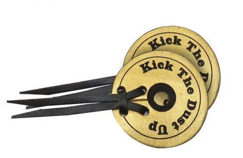 Metallic gold leather bit guards with " Kick the Dust Up"