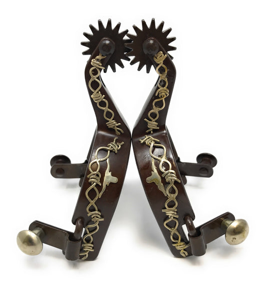 AJ Tack Youth Antique Brown Longhorn and Barbwire Spurs