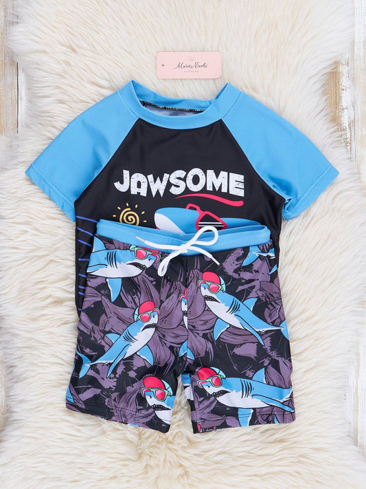 "Jaw-some" Raglan Rash Guard Swimsuit