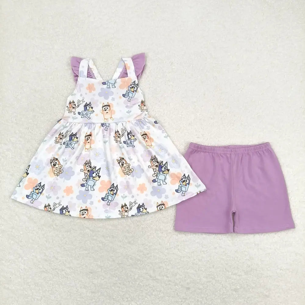 2 PCS Purple and White Bluey Short Set