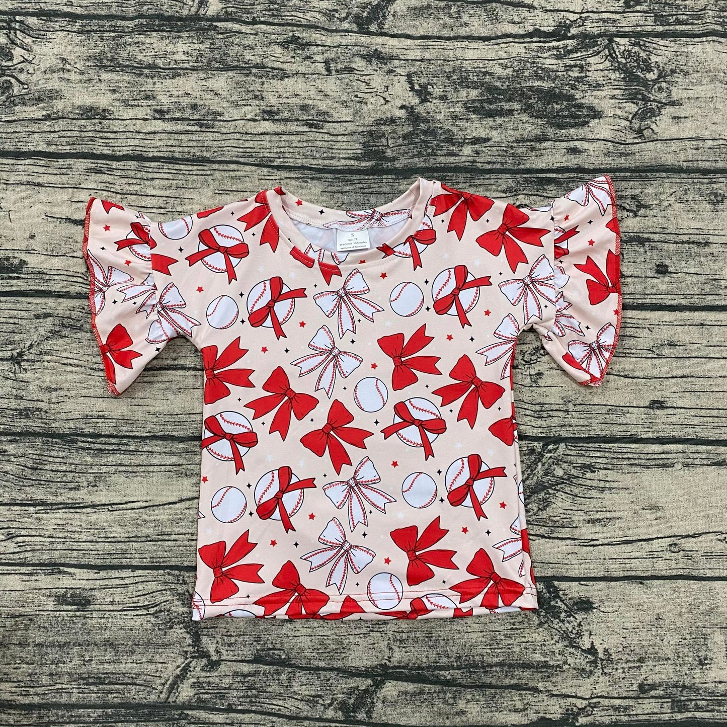 Baseball bows ruffle top