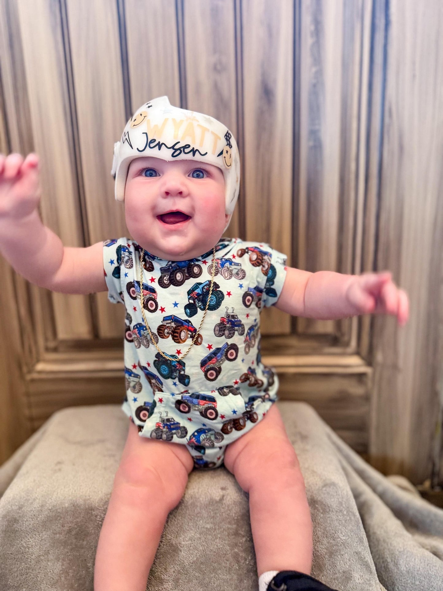 Red, White & Vrooooom Hooded Bamboo Romper (FINAL SALE)