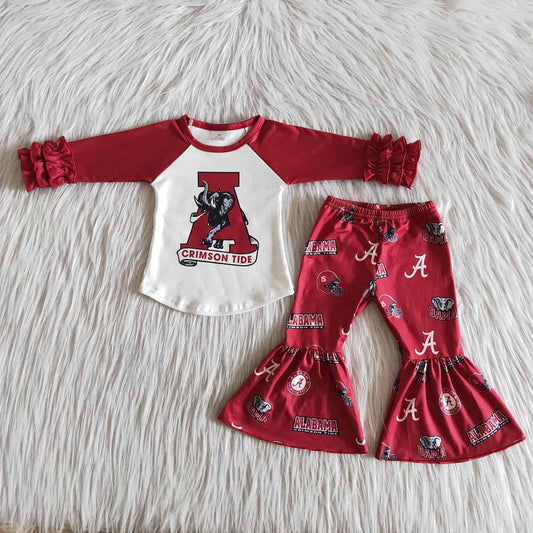 Baby Girls Alabama football team bell pants sets: 2T