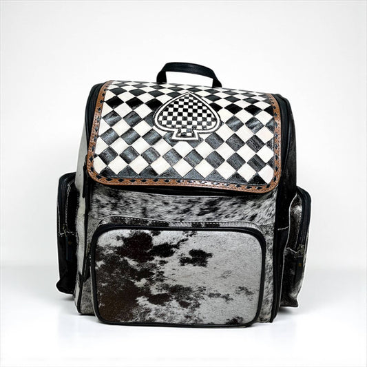 Aces Checker Tooled & Cowhide Backpack