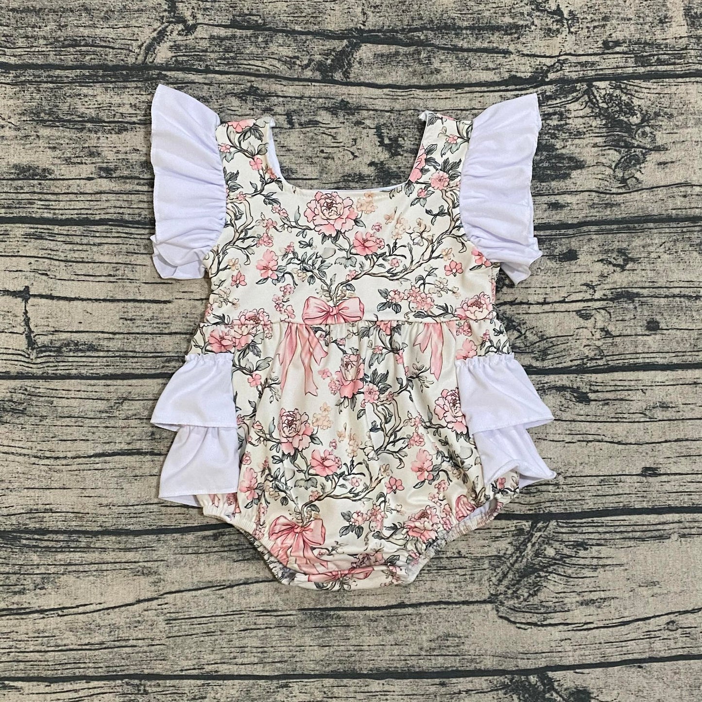Floral bows ruffle romper