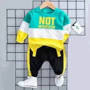 2 PCS Toddler Boys Letter Print Color Block Cotton Pull Over Sweat Suit Pant Set