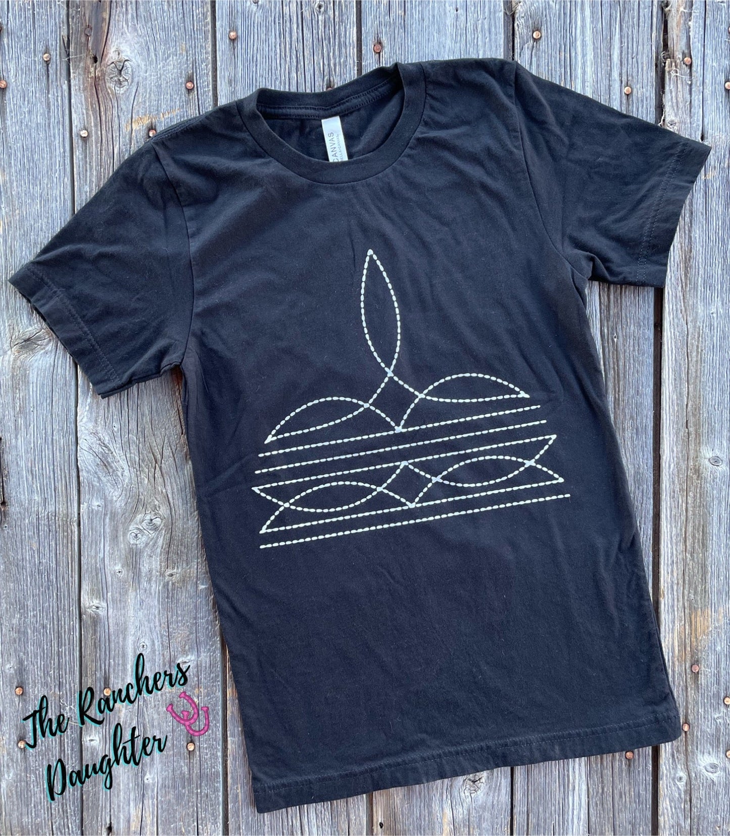 Black Boot Stitch Tee - Bella Canvas