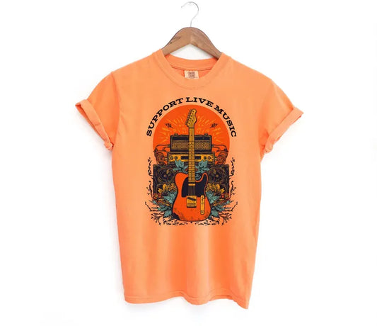 Boho Guitar SUPPORT LIVE MUSIC Unisex Tee