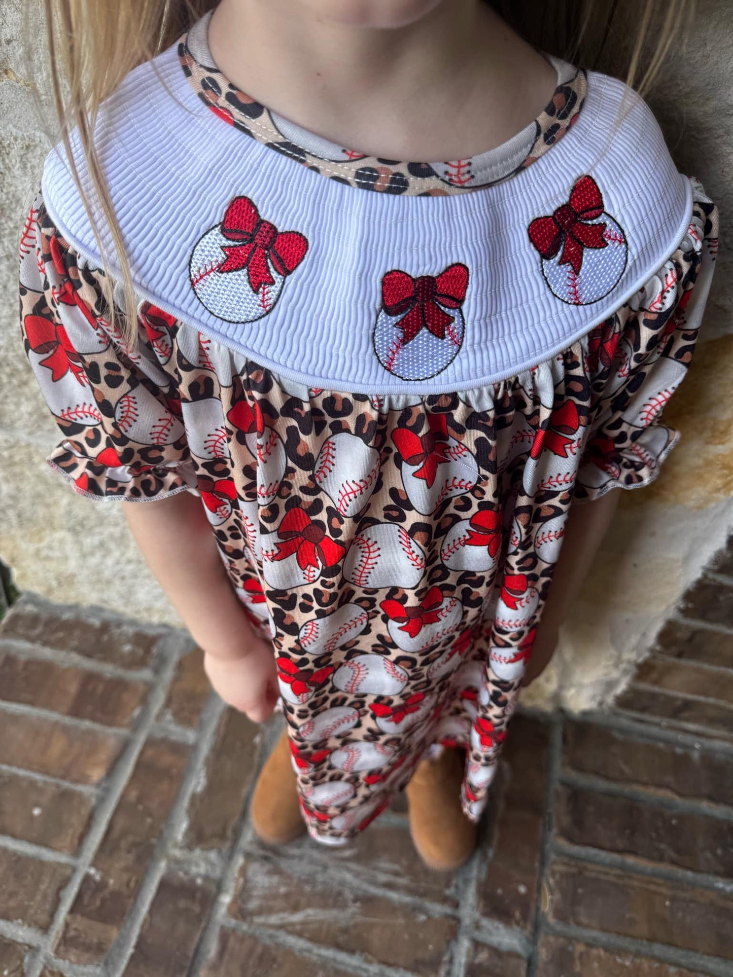 Smocked leopard baseball Dress