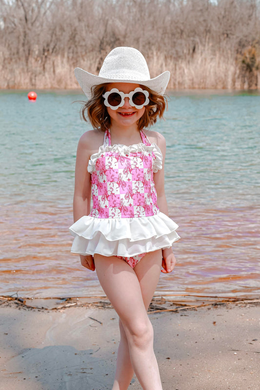 Pink Buckin’ Broncs Ruffled Swim Suit (FINAL SALE)