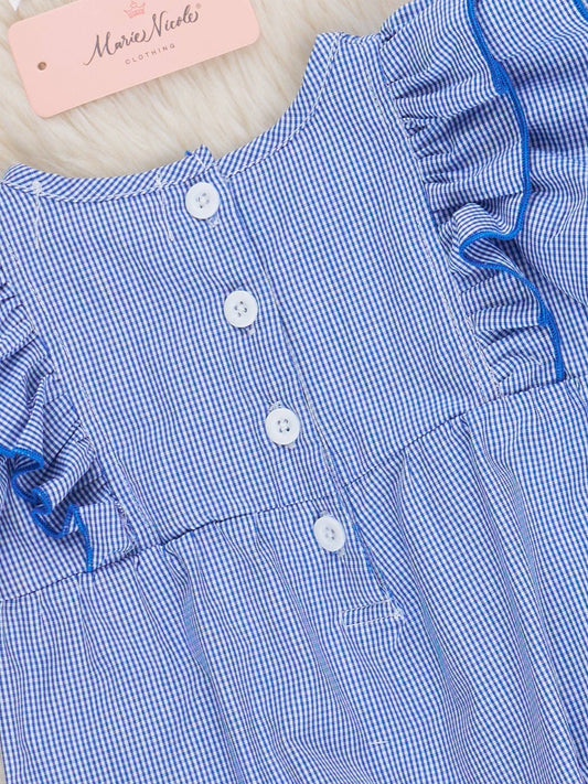 Blue Stripe Cotton Embroidered Football Ruffle Bubble