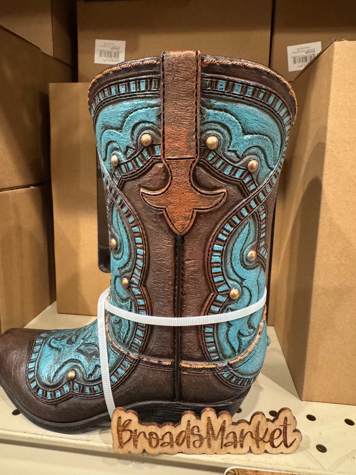 RA6288 Turquoise & Brown Boot Vase