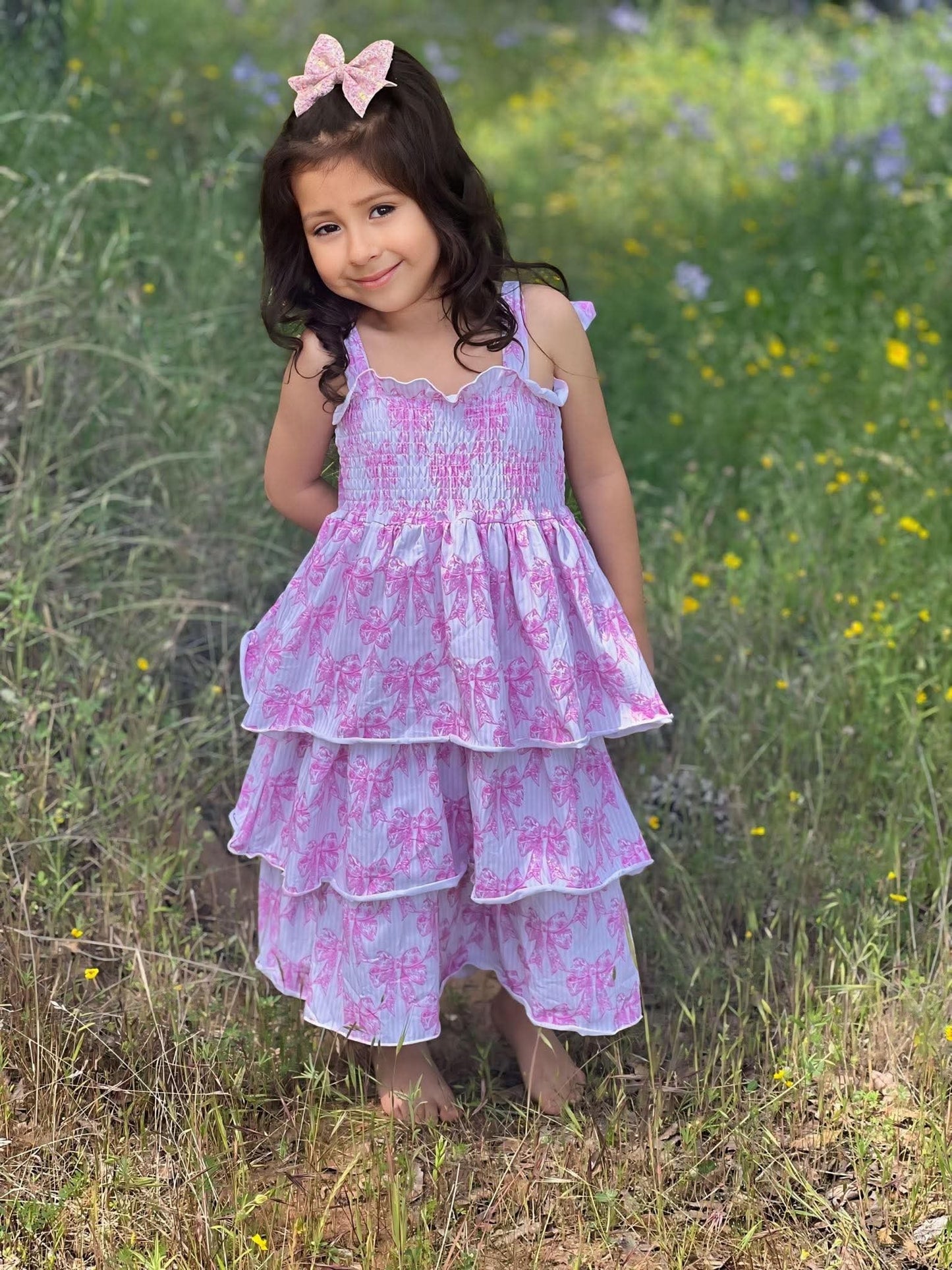 Pink Toile Bow Ruffled Dress (FINAL SALE)