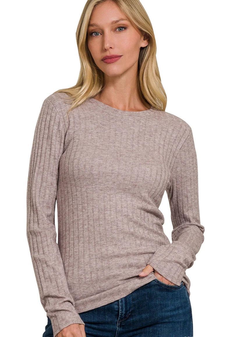 Taupe Ribbed Longsleeve Top