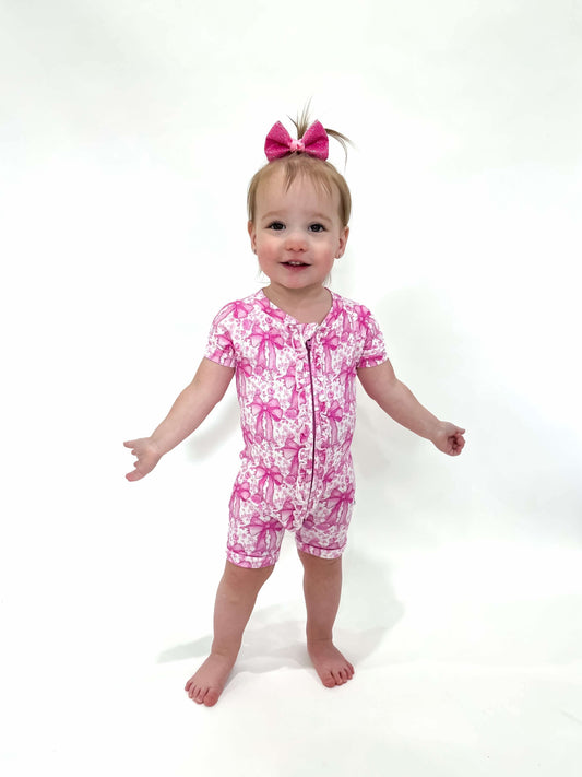Blooming Bows Ruffled Bamboo Shortie Romper