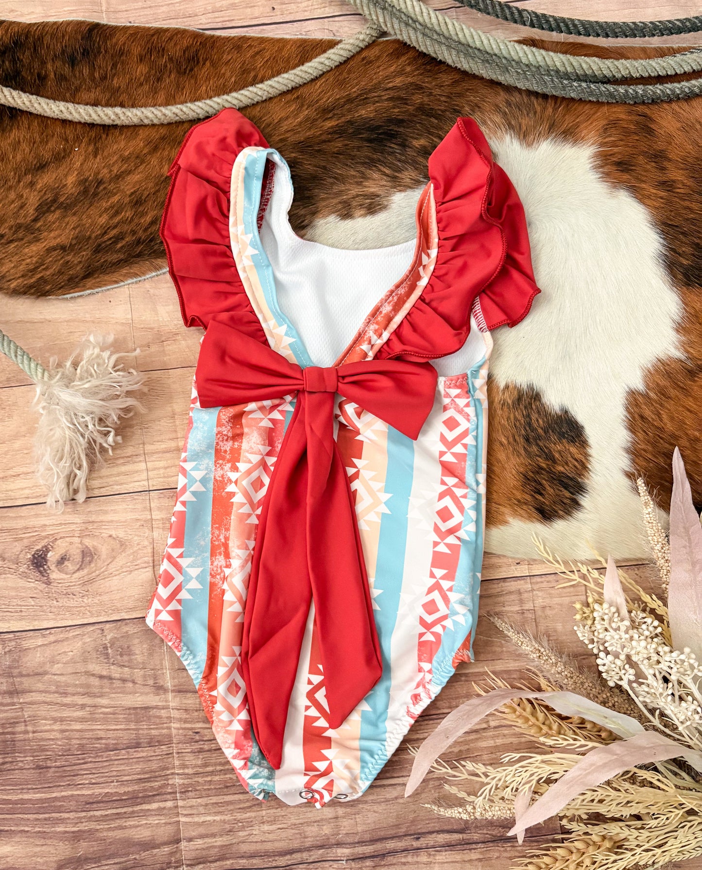 Pastel Aztec One Piece Bow Swimsuit