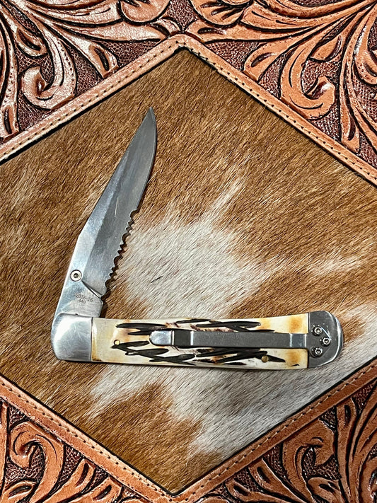 Carved Burnt Bone Locking Trapper