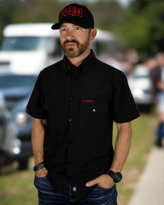 Performance Tech Black Hybrid Button Up Shirt (Hidden Snap Collars)