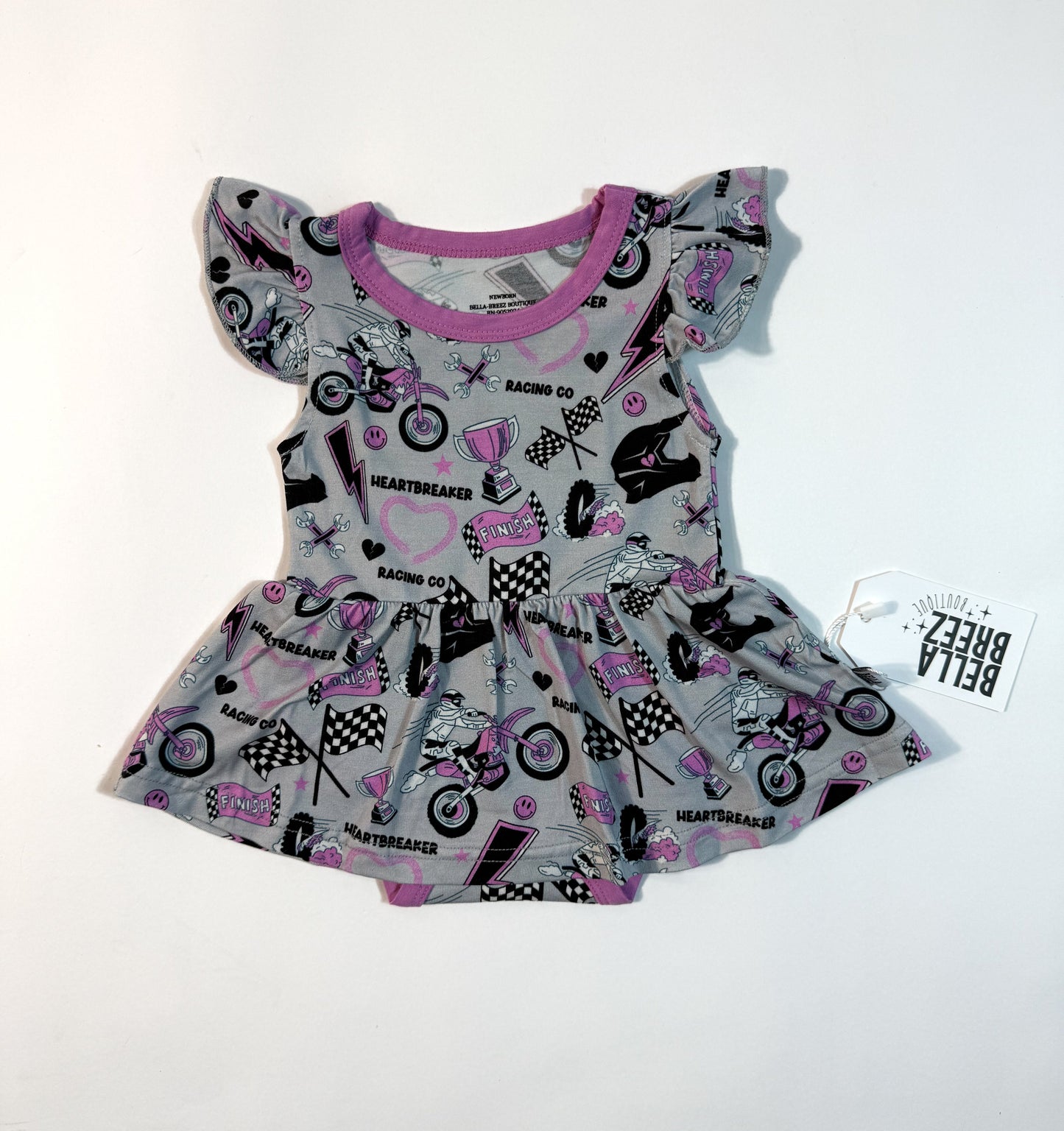 PINK Heartbreaker Racing Co Bamboo Skirted Romper (FINAL SALE)