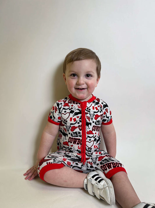 Red Cowboy Bamboo Shortie Romper (FINAL SALE)