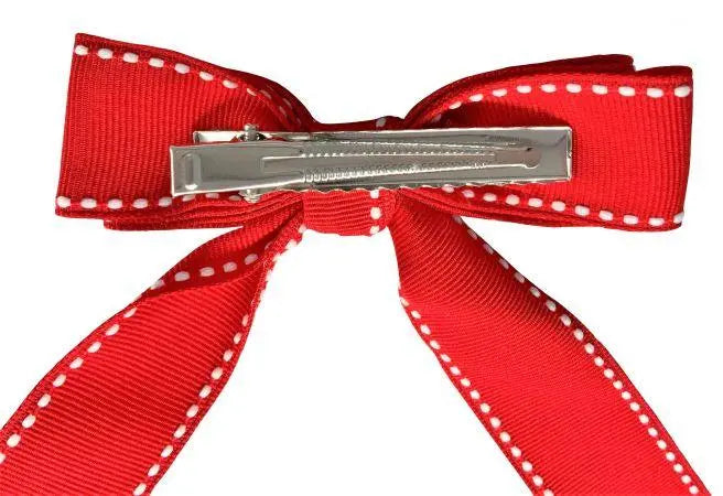 Red and White Stitched Christmas Bow