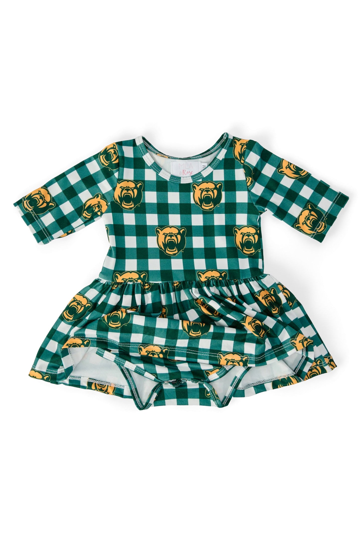 Baylor Plaid Bear 3/4 Sleeve Twirl Bodysuit