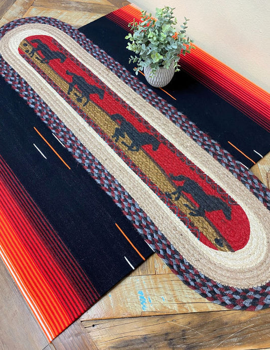 Braided Jute Table Runner w/Horses