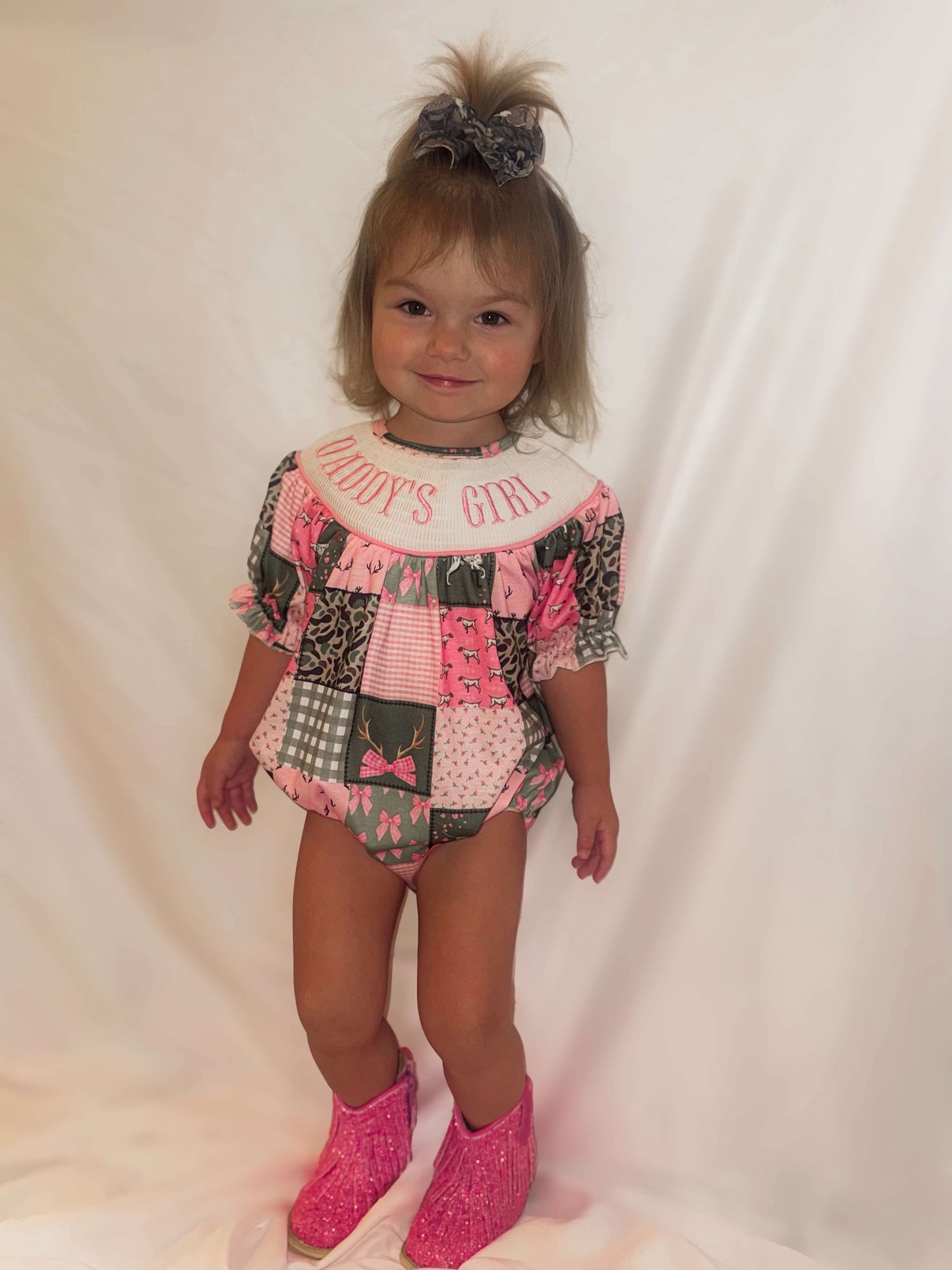 Smocked hunting daddys girl romper