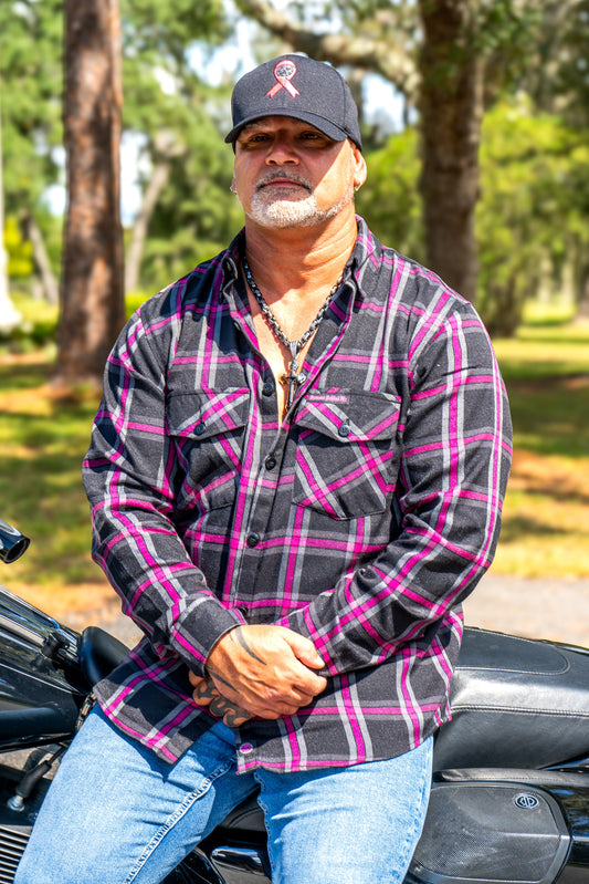 The "Warrior" Black & Pink Flannel (Hidden Snap Collars)