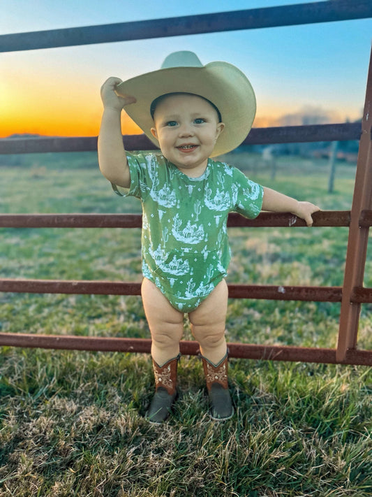 Green Western Bubble Romper (FINAL SALE)