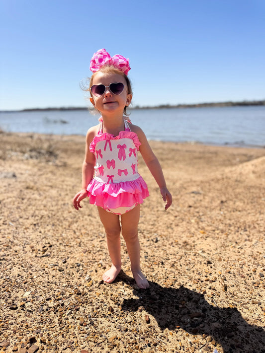 Pink Bows Ruffled Swim Suit (FINAL SALE)