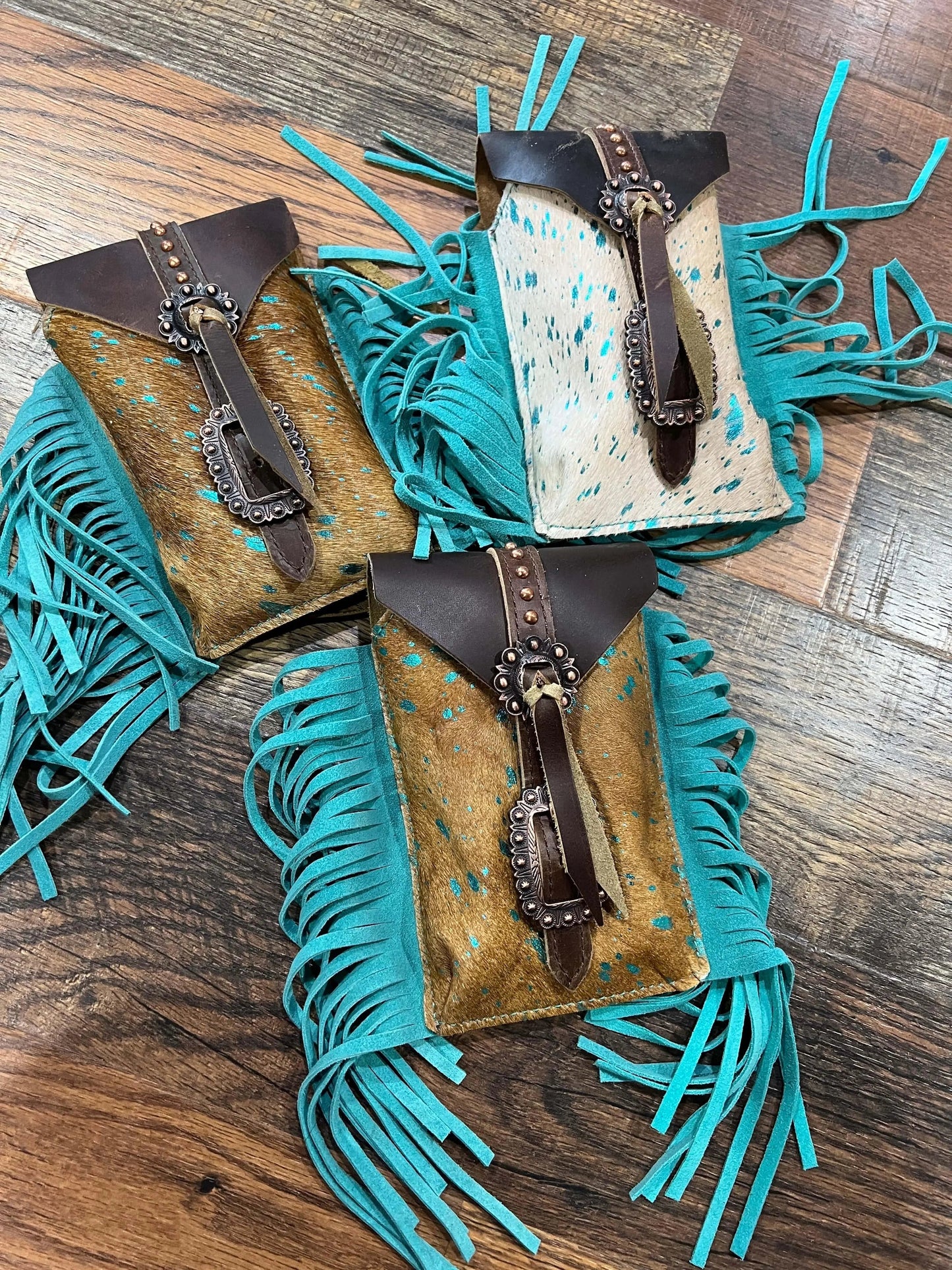 Teal Acid Wash Cowhide Rear Cinch Bag